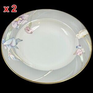 2 Mikasa Charisma Gray L9049 Soup Bowls 8.5" Floral Dinnerware VTG